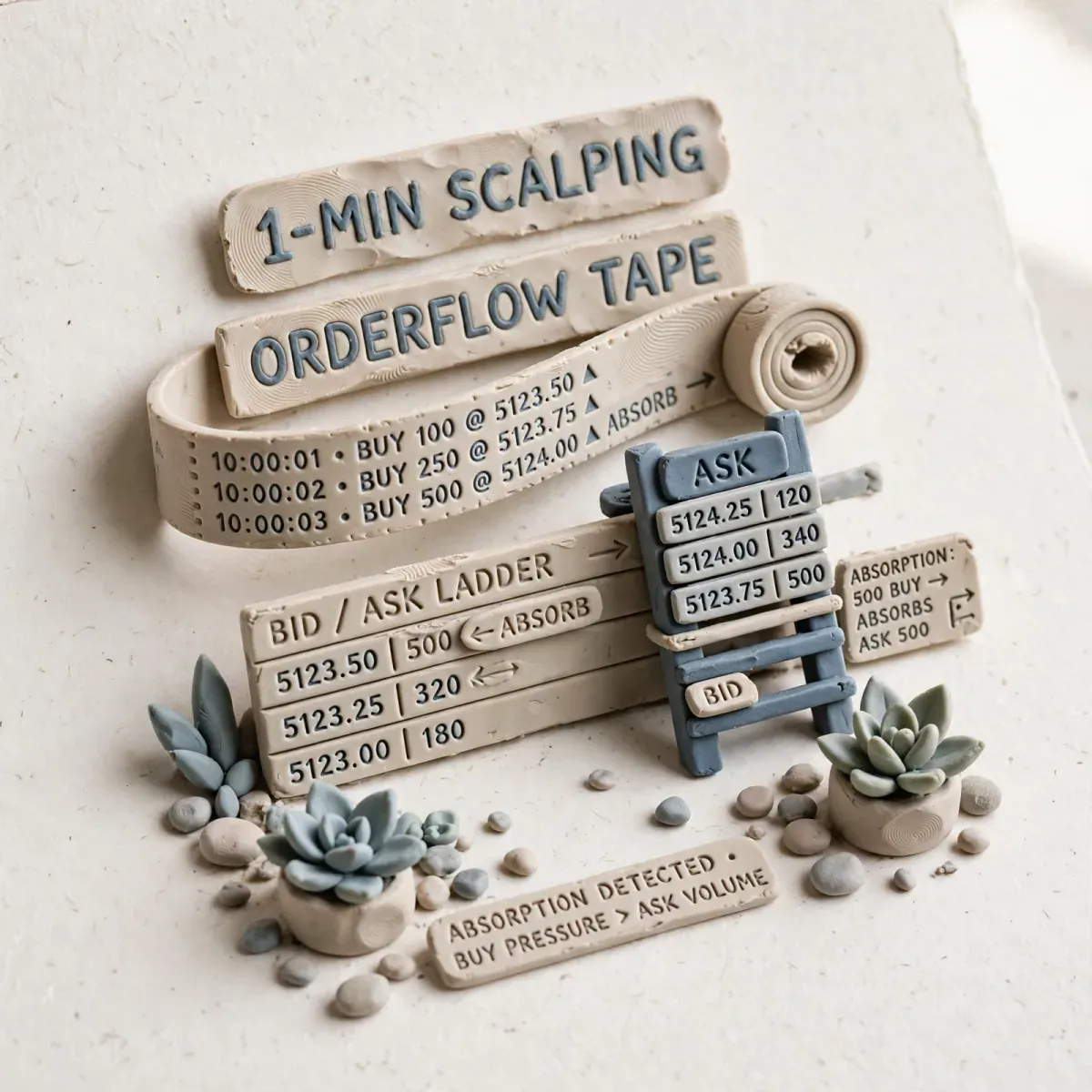 Ilustracja do lekcji: Scalping 1-min i odczyt orderflow – tape, bid/ask, absorpcja