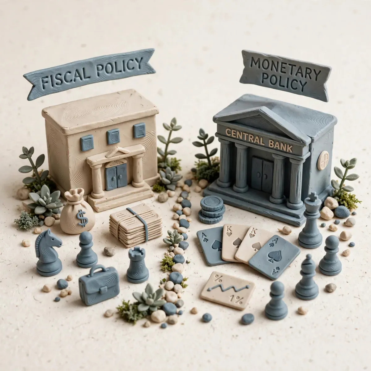Illustration for lesson: Fiscal policy vs monetary policy - who deals the cards